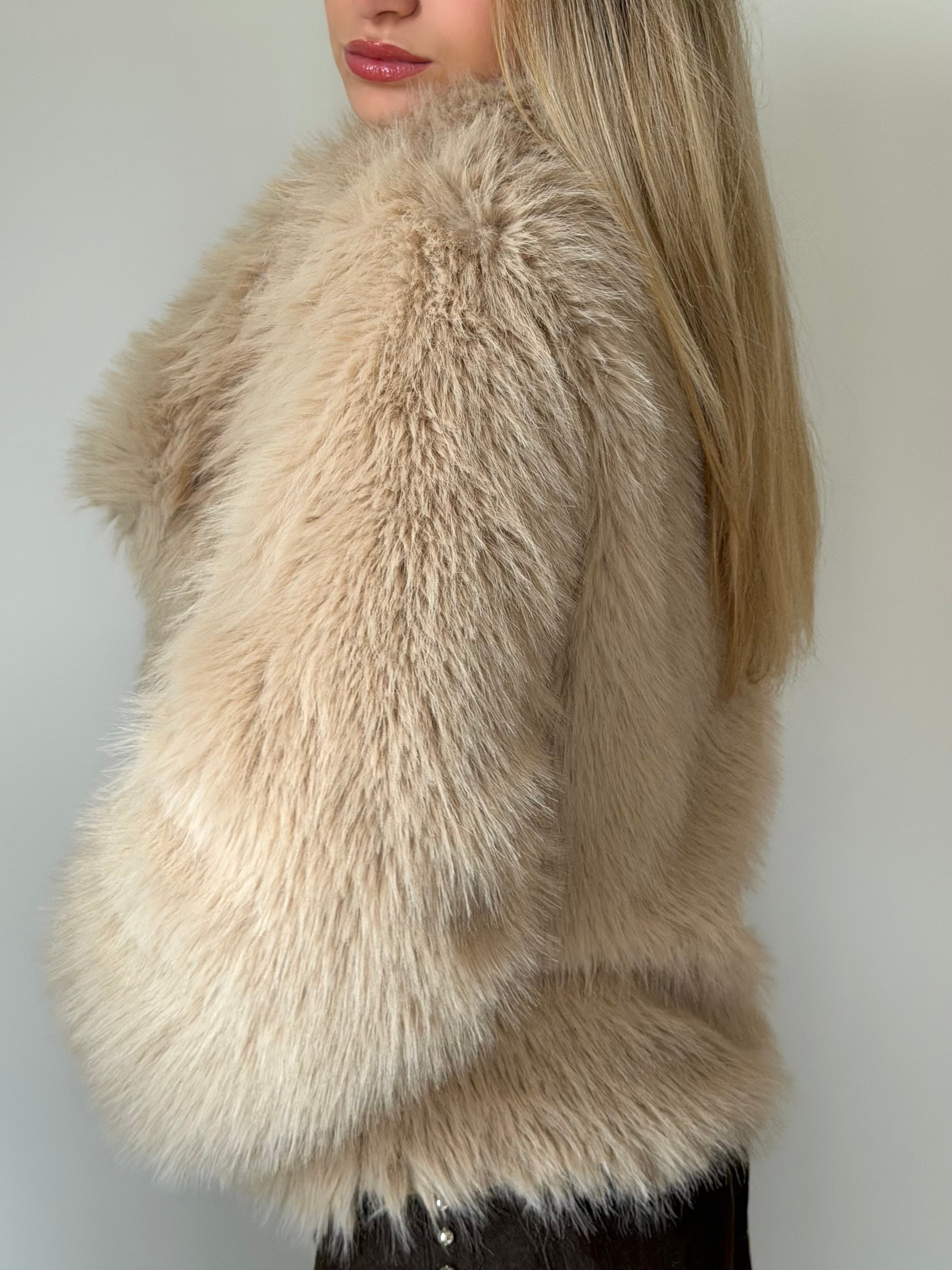 Veste effet fourrure beige