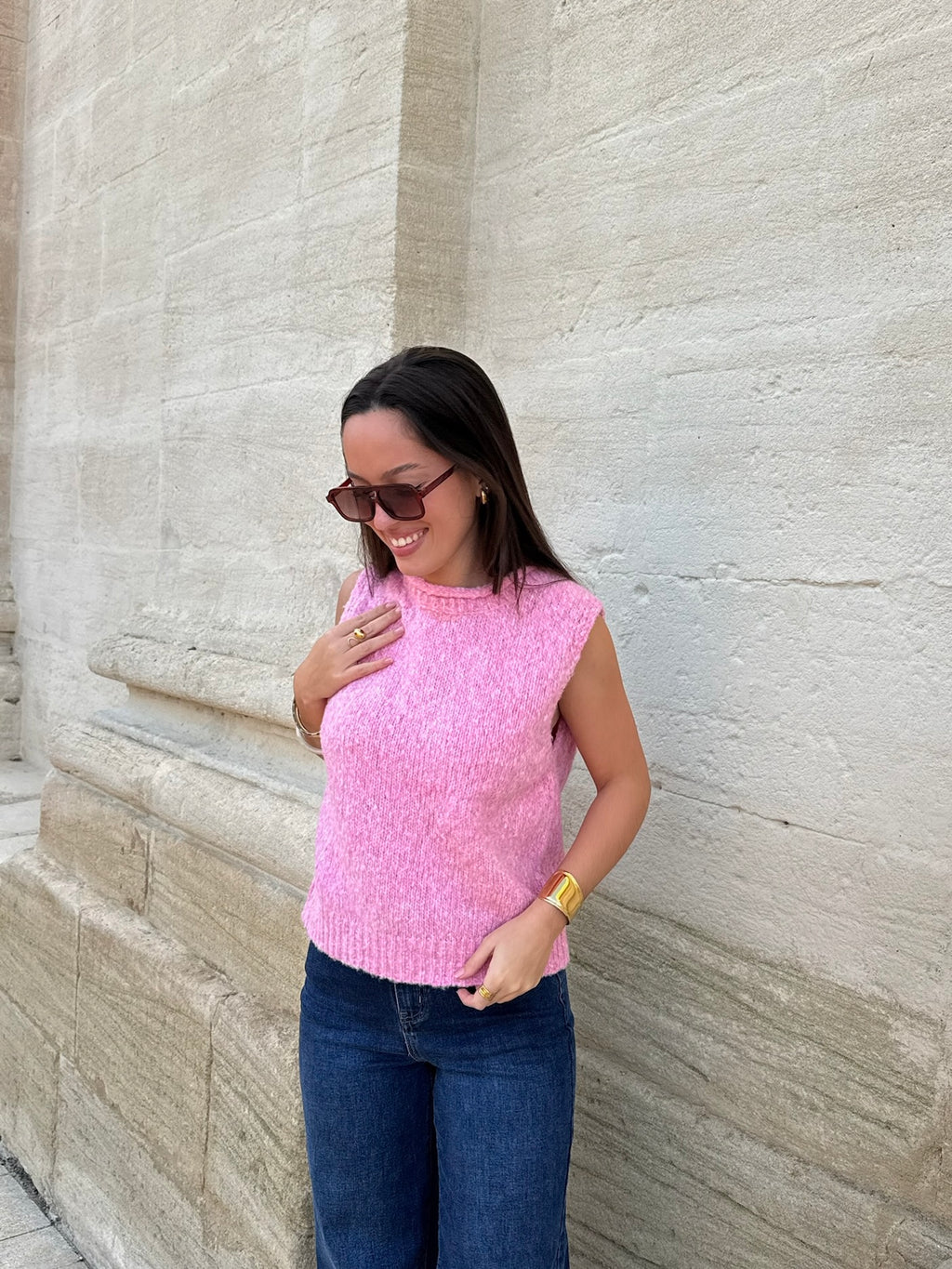 Pull sans manches chiné