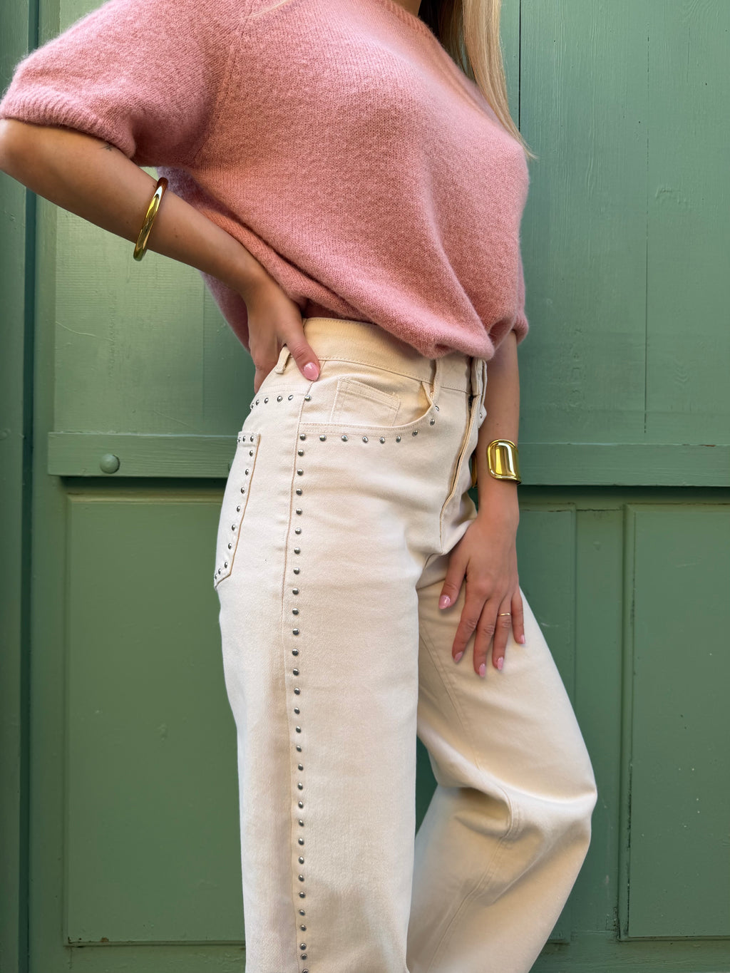 Jean clouté beige