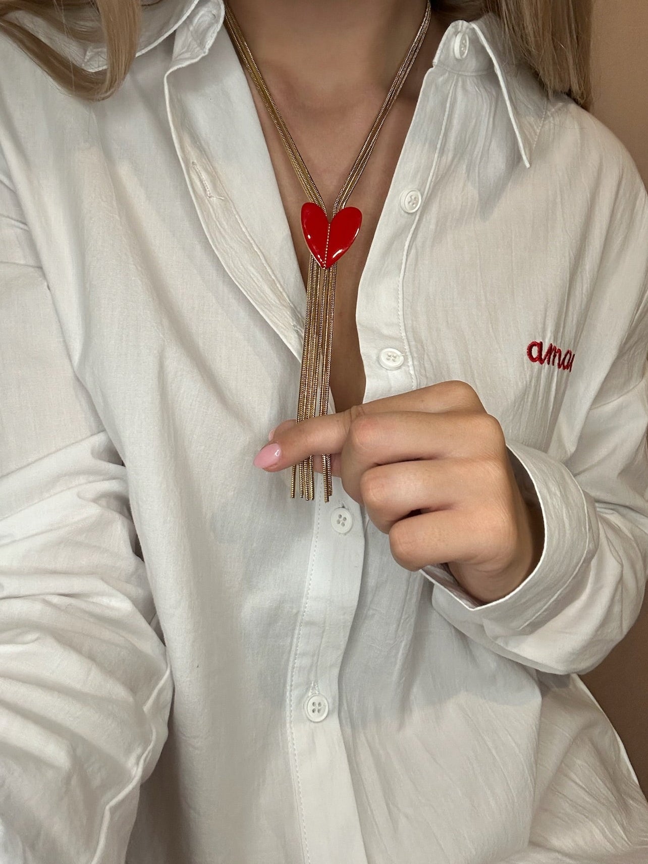 Collier sautoir coeur rouge