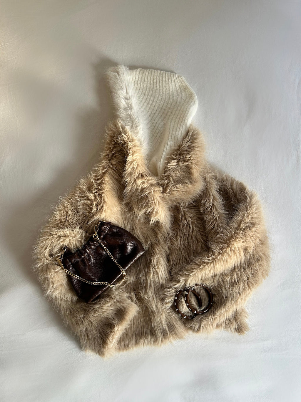 Veste effet fourrure beige