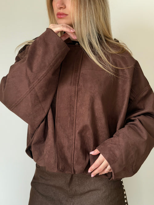 Blouson chocolat effet daim