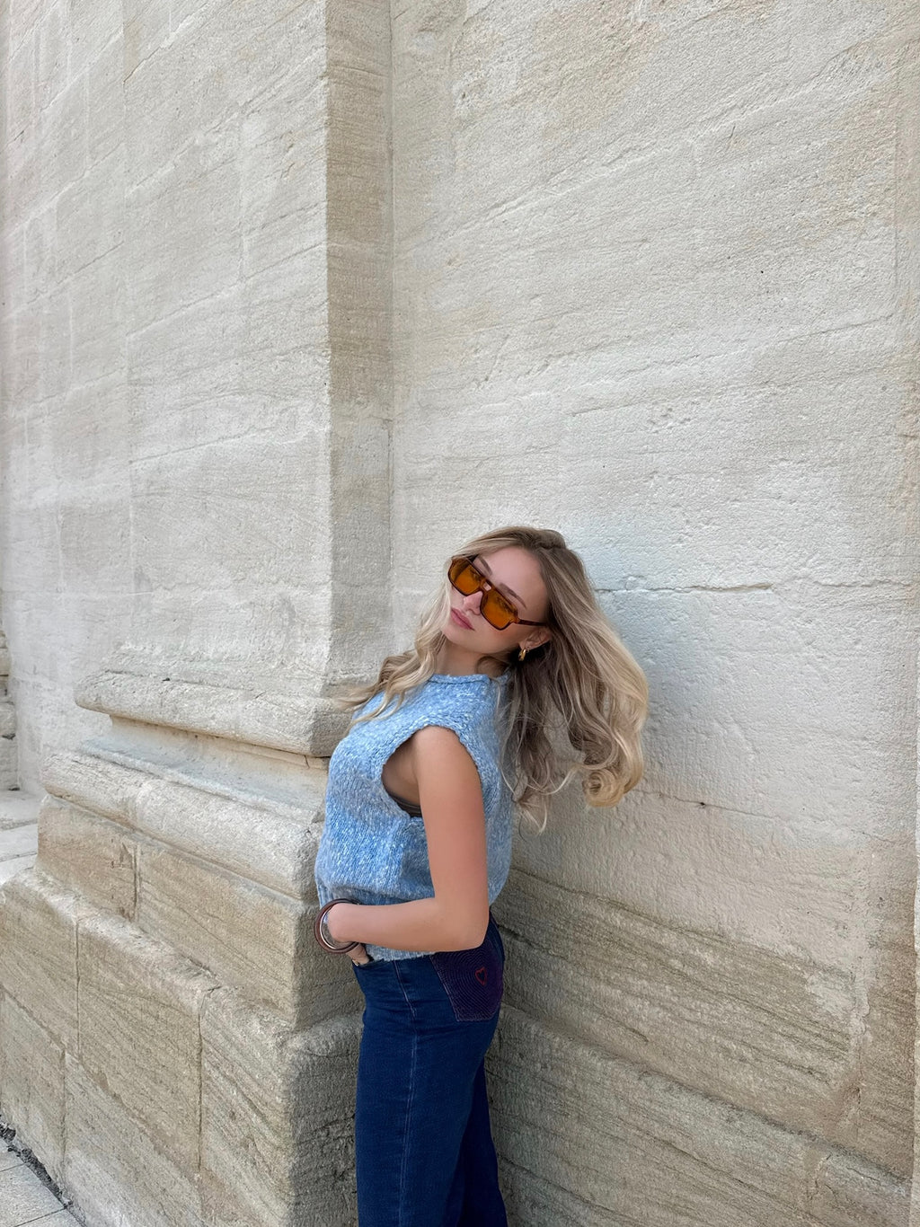 Pull sans manches chiné