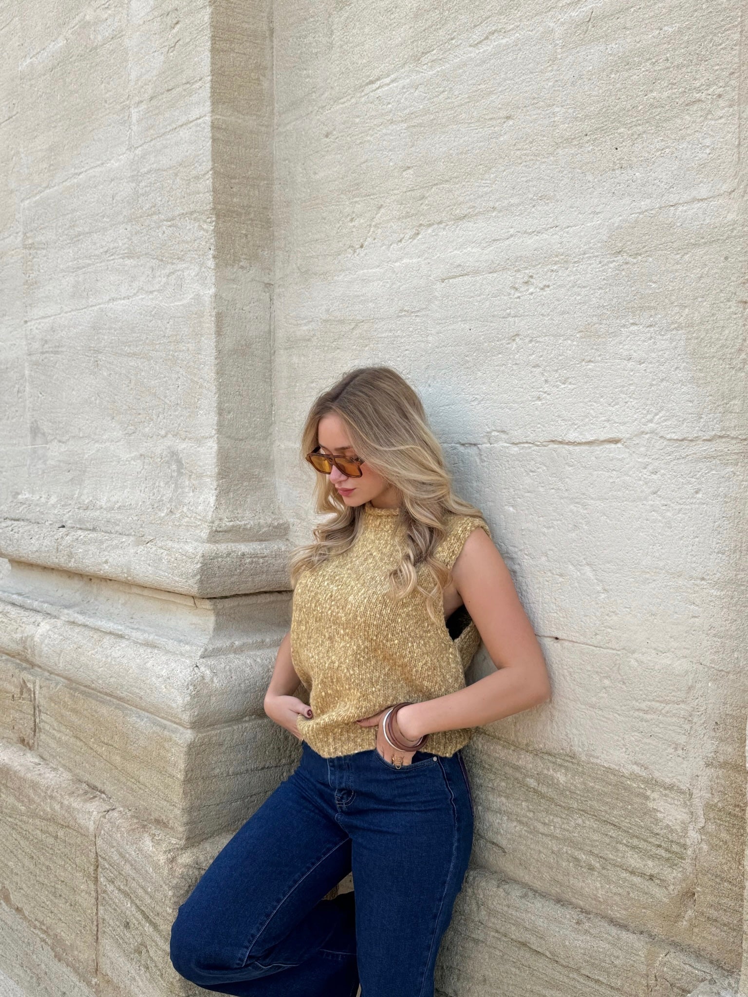 Pull sans manches chiné