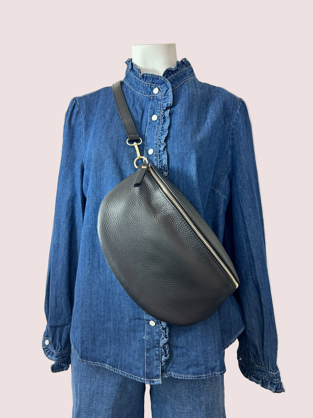 Sac banane cuir grainé Grand Modèle