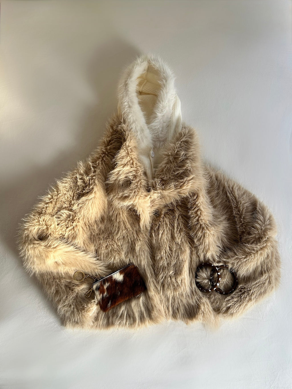 Veste effet fourrure beige