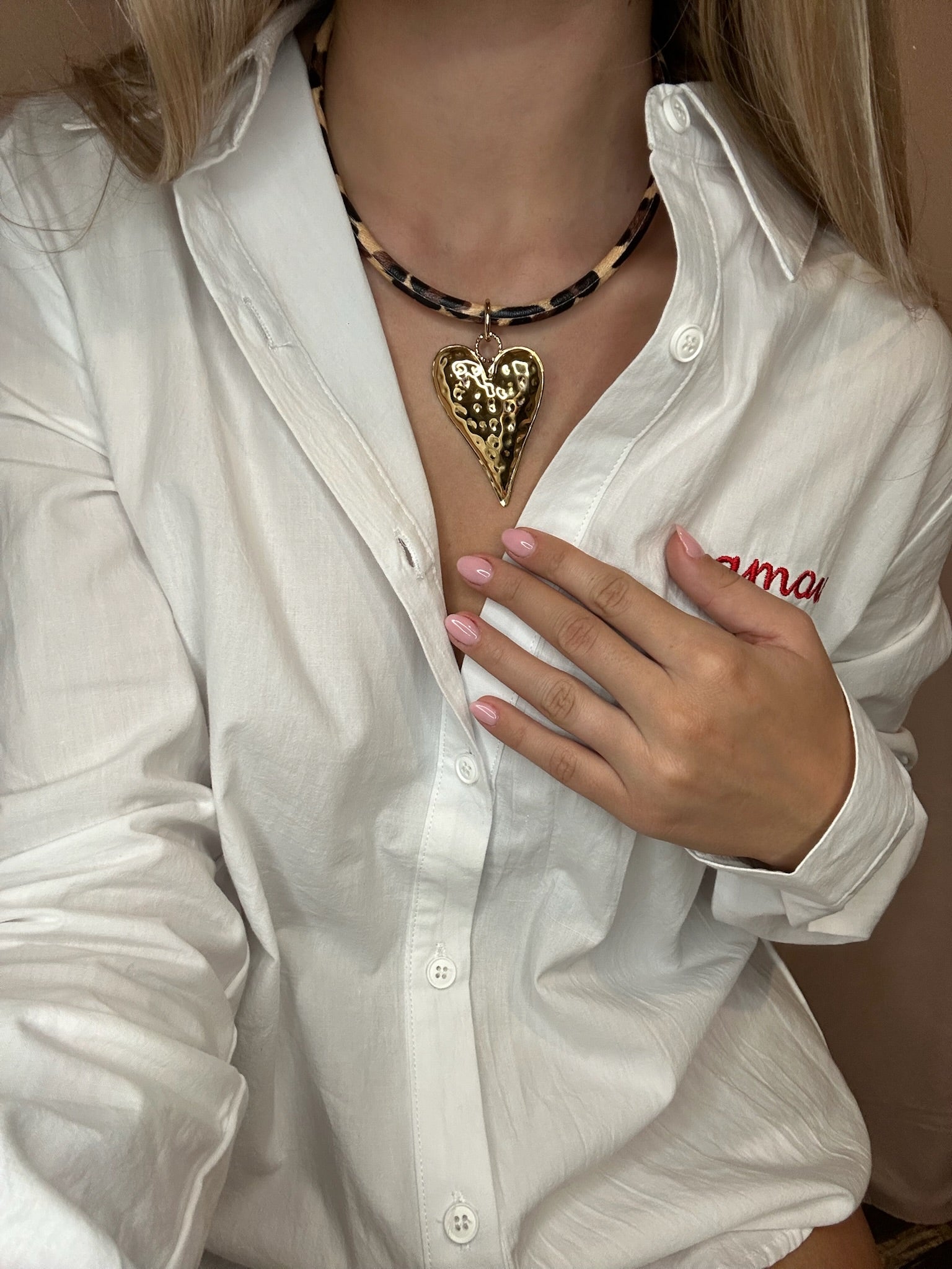 Collier coeur léopard