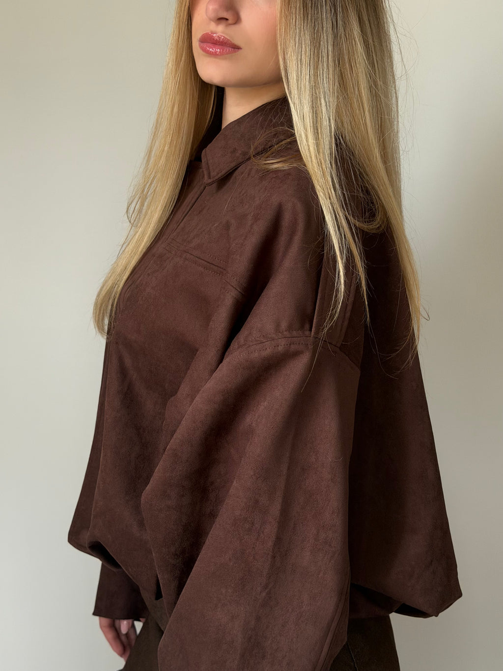 Blouson chocolat effet daim