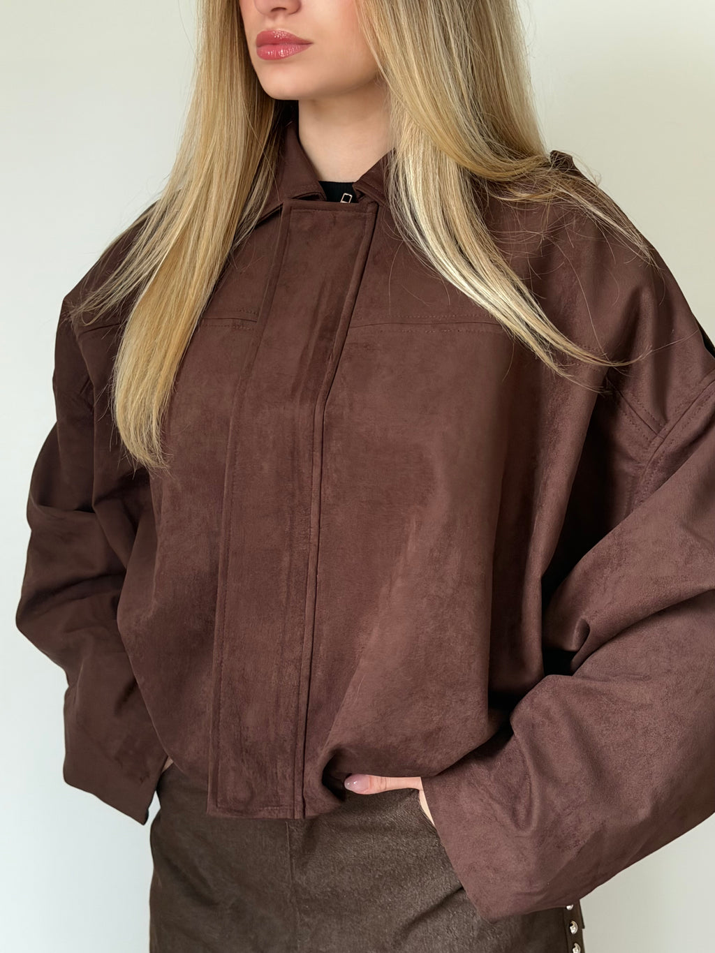 Blouson chocolat effet daim