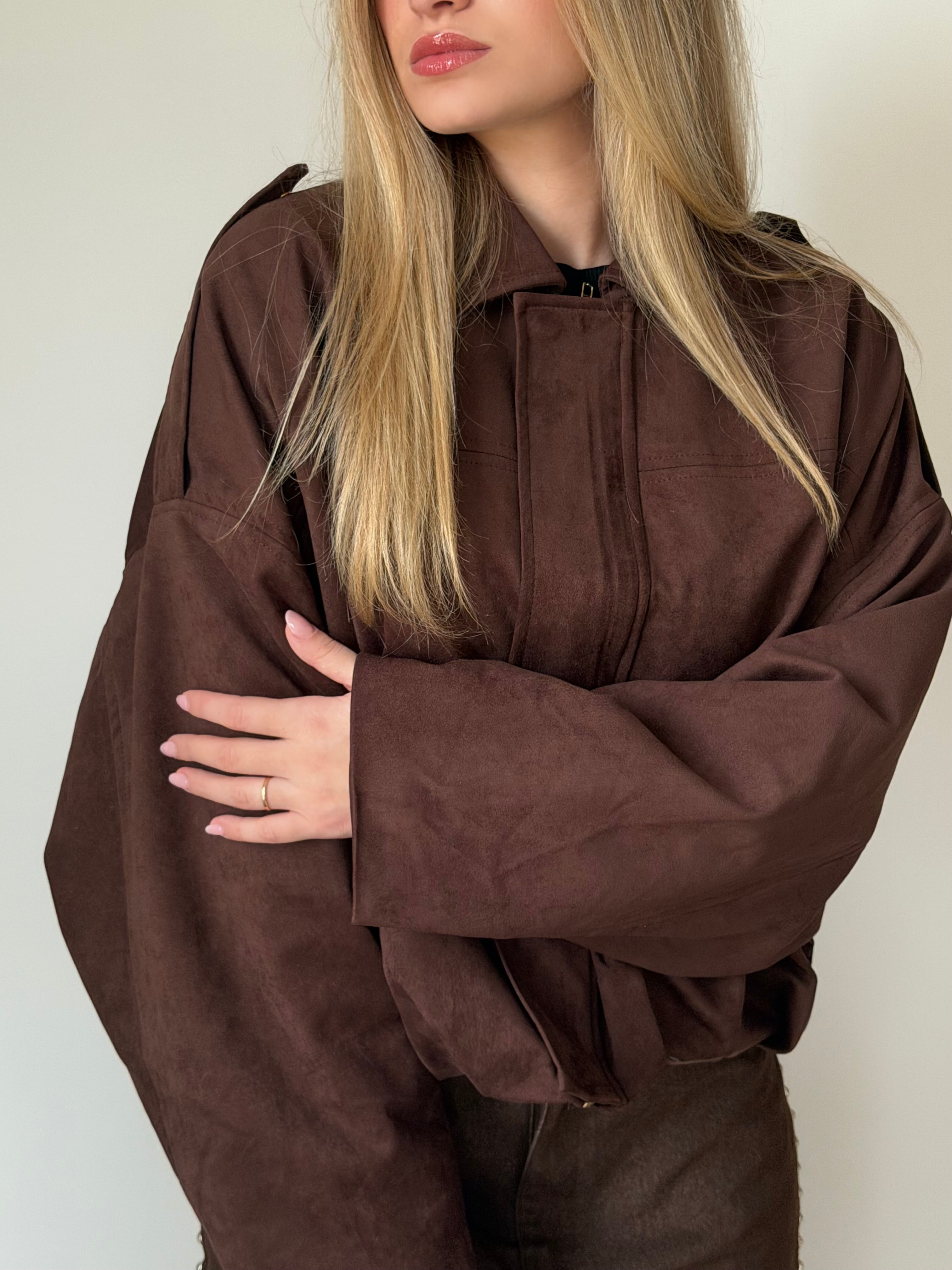 Blouson chocolat effet daim