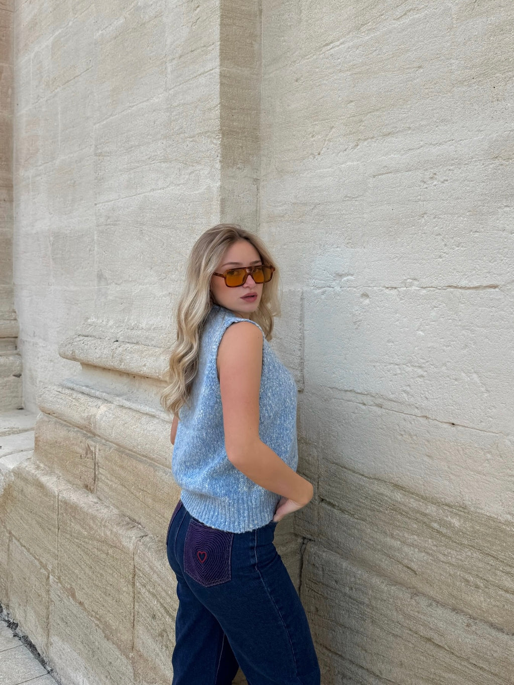 Jean broderie coeur poches