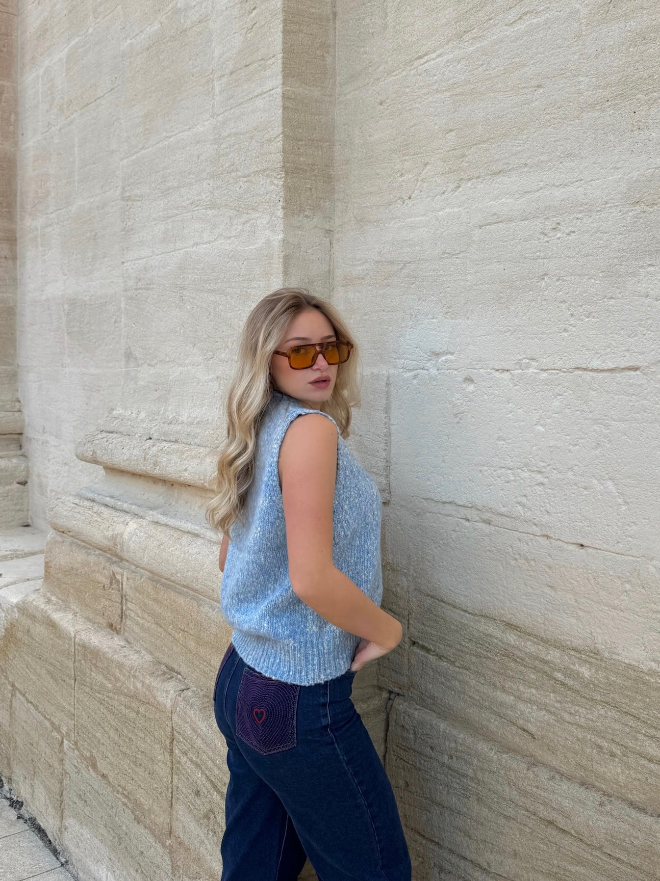 Jean broderie coeur poches