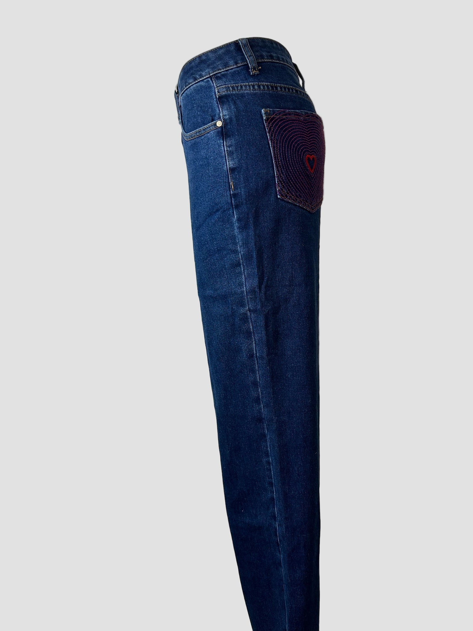 Jean broderie coeur poches