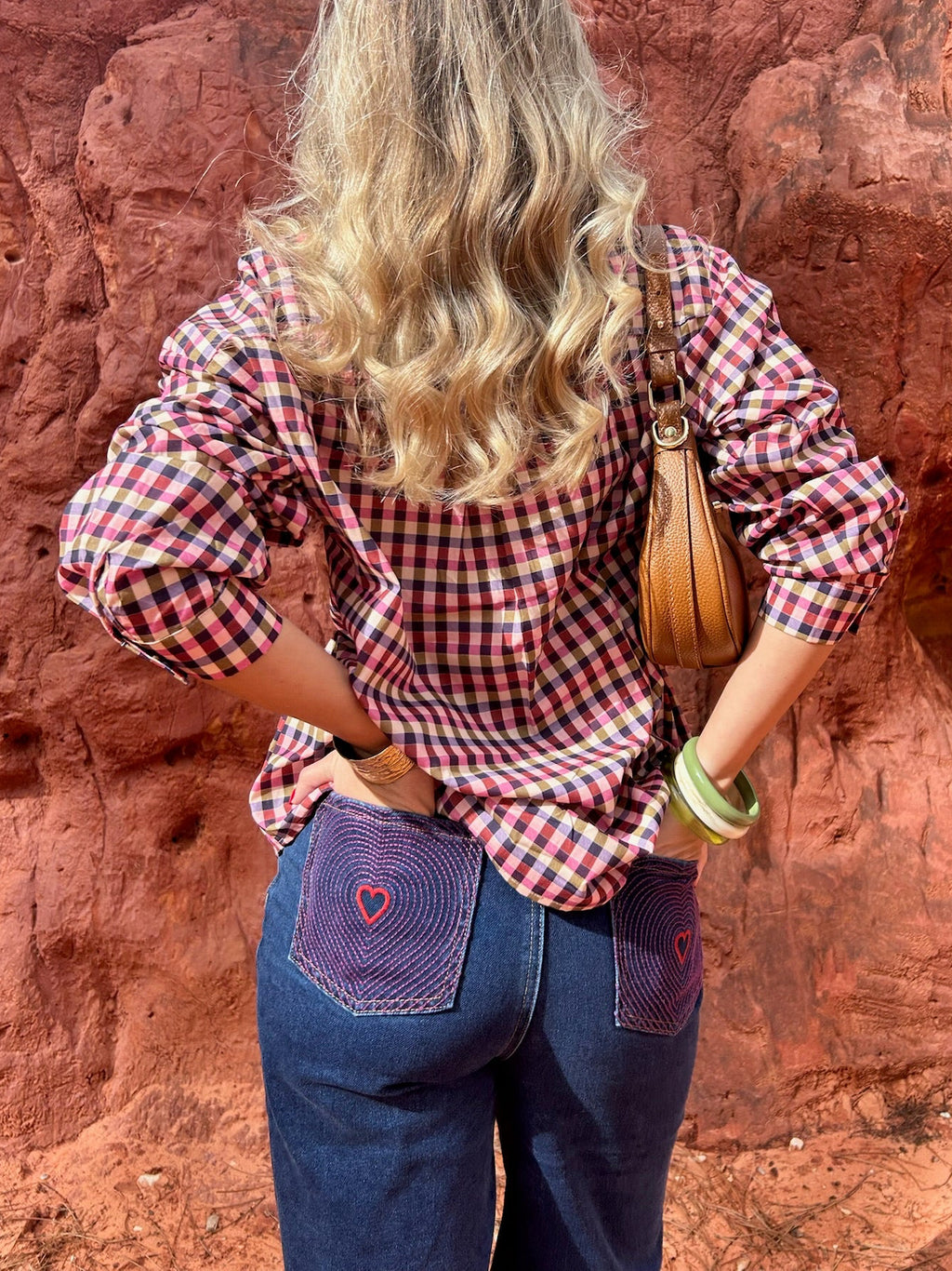 Jean broderie coeur poches