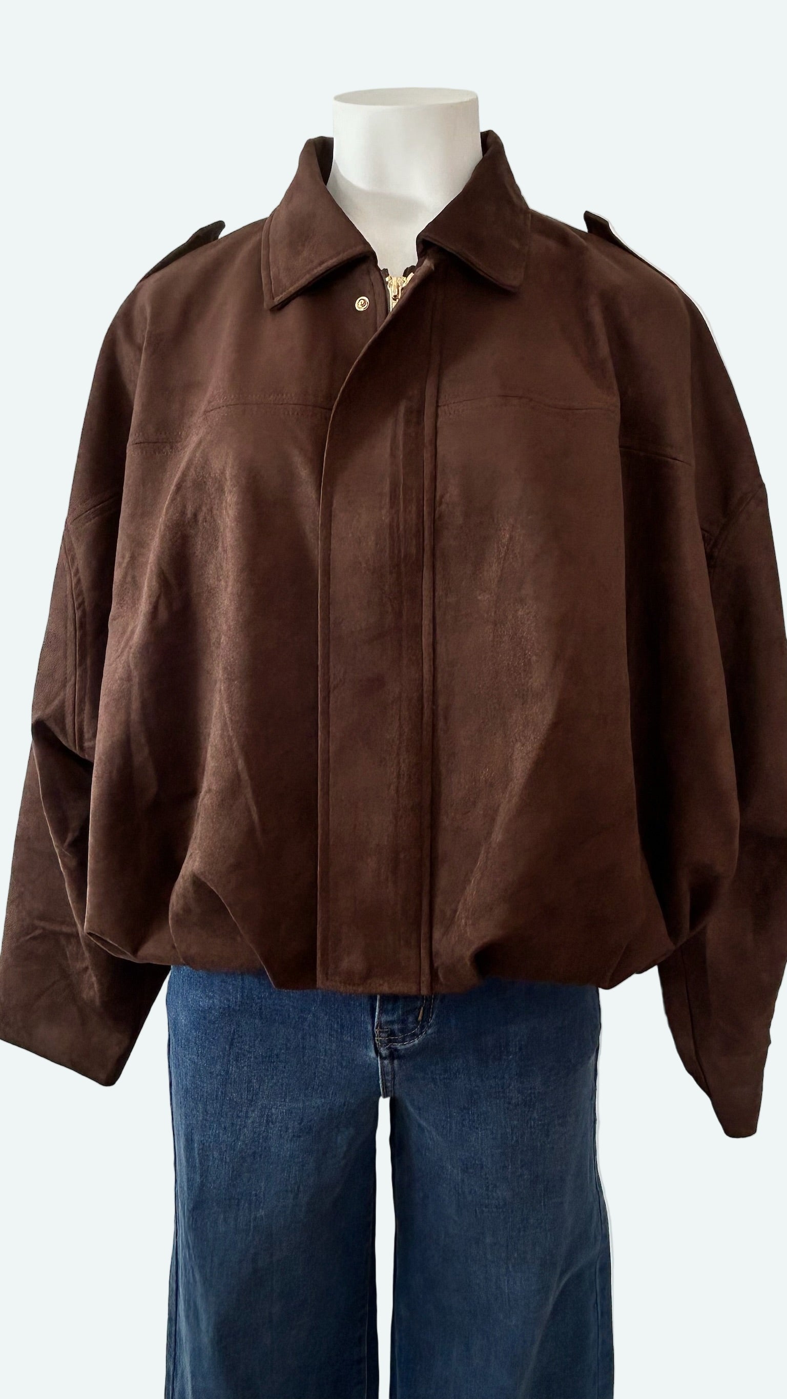 Blouson chocolat effet daim