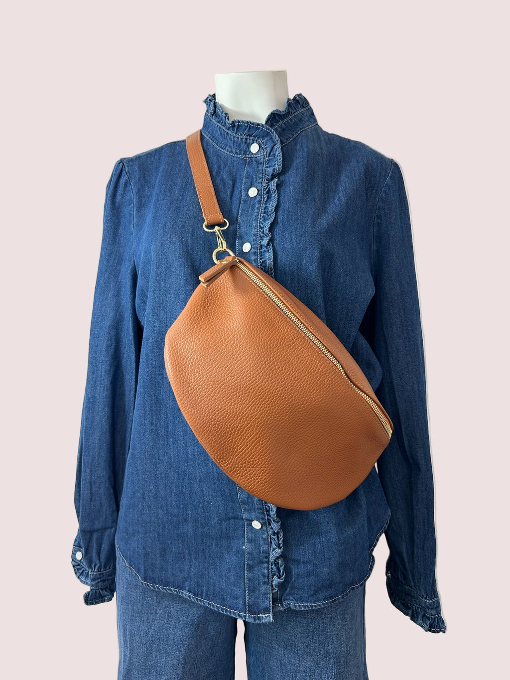 Sac banane cuir grainé Grand Modèle