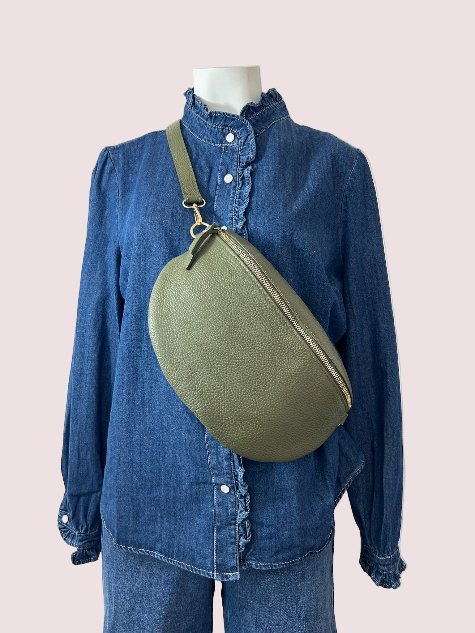 Sac banane cuir grainé Grand Modèle