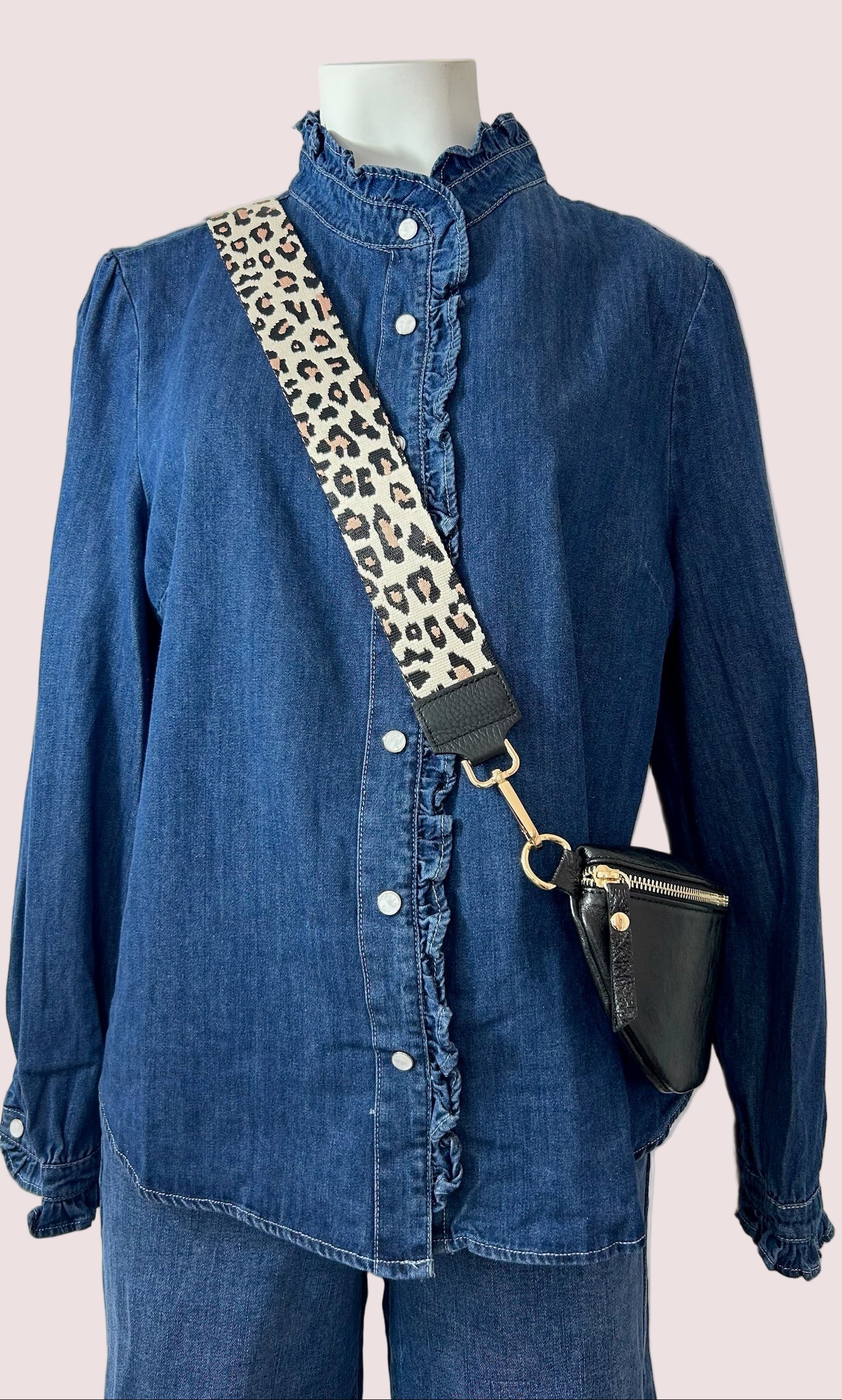 Bandoulière pour sac imprimé noir et doré