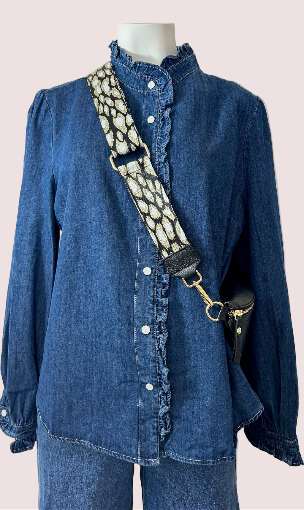 Bandoulière pour sac imprimé noir et doré