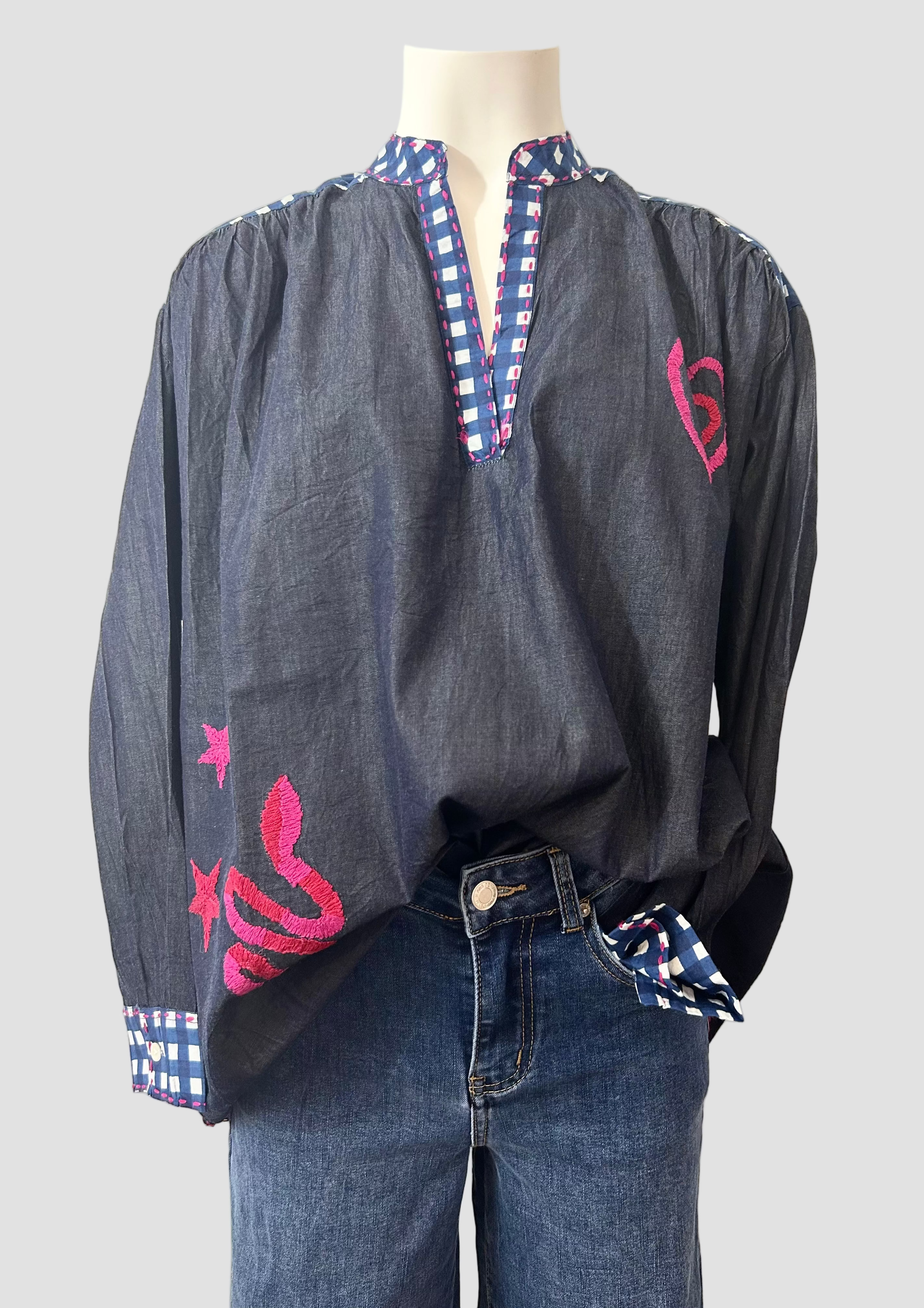 Blouse en jean à motifs