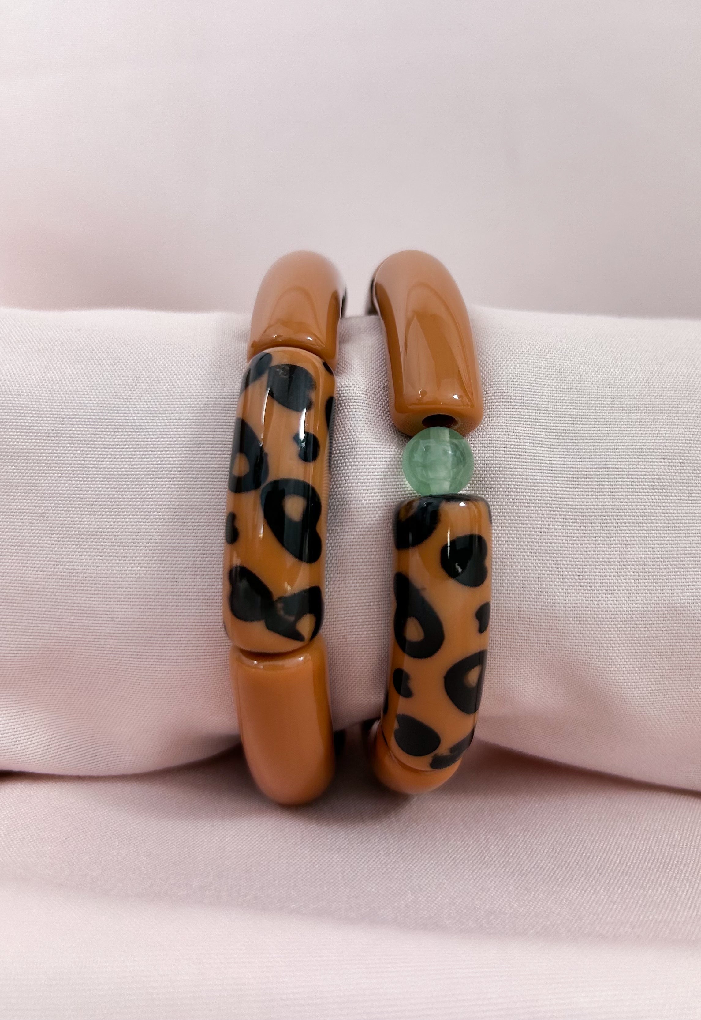 Bracelet jonc camel/léopard