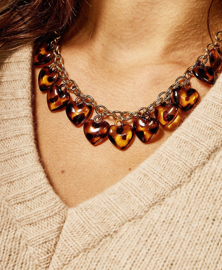 Collier coeur léopard