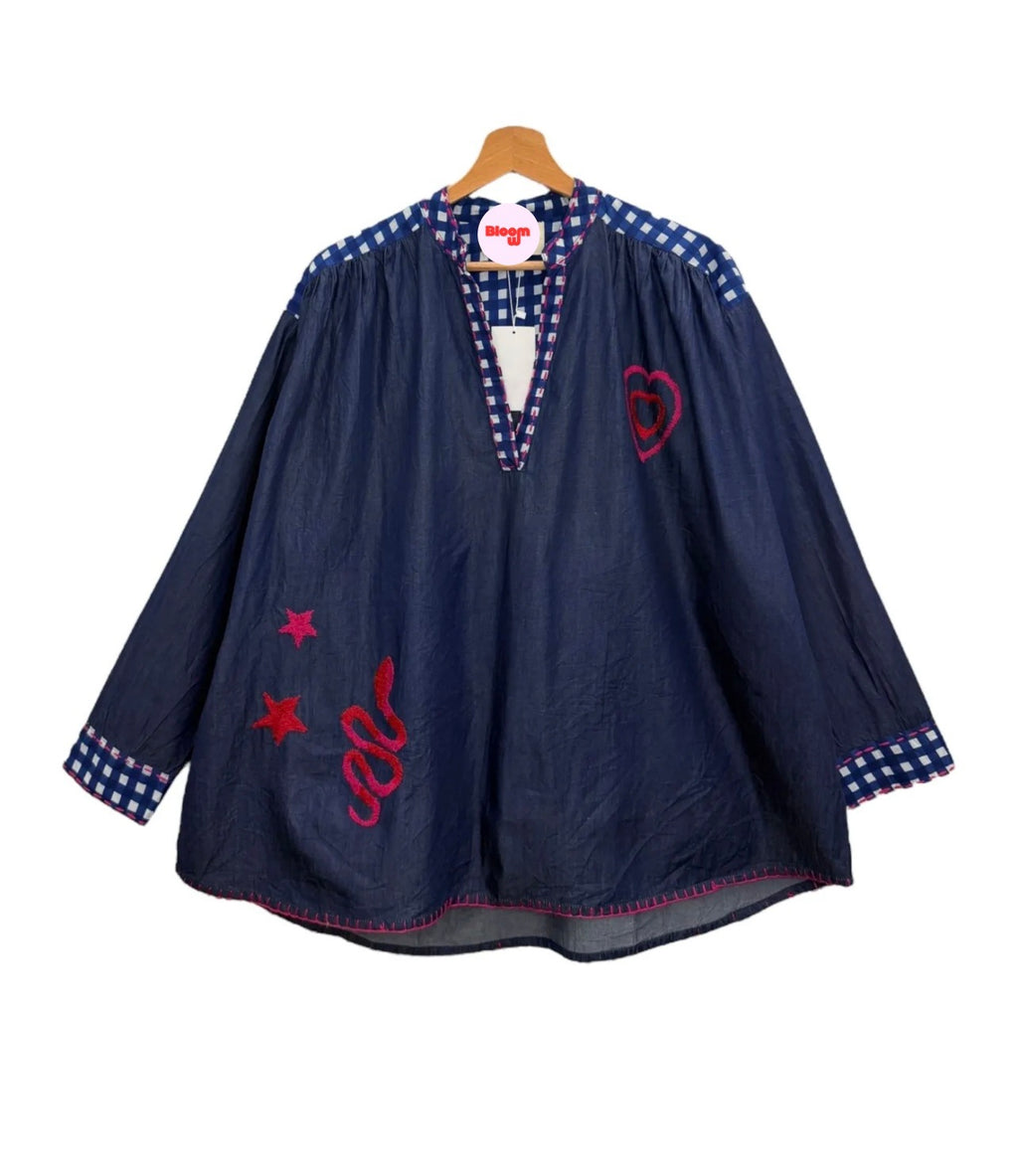 Blouse en jean à motifs